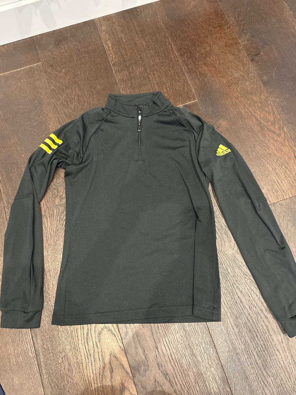 adidas Black Long Sleeve Quarter-Zip Top with Yellow Accents
